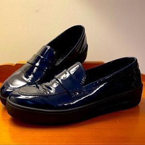 Navy Blue Patent Leather Loafers